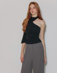 Asymmetrical One Shoulder  Padded Bra Top with Draped Scarf Detail
