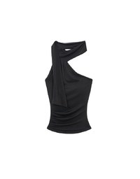Asymmetrical One Shoulder  Padded Bra Top with Draped Scarf Detail