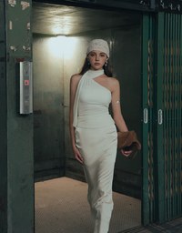Asymmetrical One Shoulder Padded Bra Top with Draped Scarf Detail