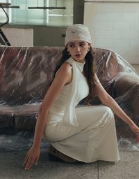 Asymmetrical One Shoulder Padded Bra Top with Draped Scarf Detail
