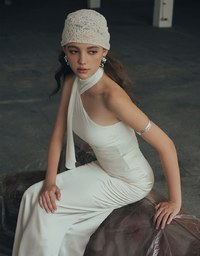 Asymmetrical One Shoulder Padded Bra Top with Draped Scarf Detail