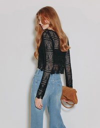 Crochet Open Knit Textured Long Sleeve Crop Cardigan