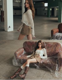 Crochet Open Knit Textured Long Sleeve Crop Cardigan