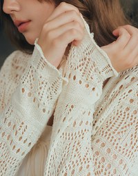 Crochet Open Knit Textured Long Sleeve Crop Cardigan