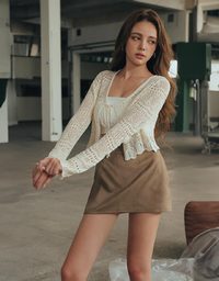 Crochet Open Knit Textured Long Sleeve Crop Cardigan