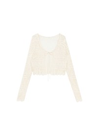 Crochet Open Knit Textured Long Sleeve Crop Cardigan