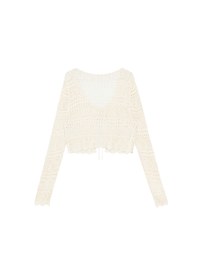 Crochet Open Knit Textured Long Sleeve Crop Cardigan