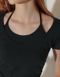 Faux 2 Piece Layered Halter Tie Crop Top with Ruched Sides