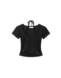 Faux 2 Piece Layered Halter Tie Crop Top with Ruched Sides