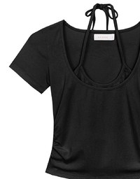 Faux 2 Piece Layered Halter Tie Crop Top with Ruched Sides