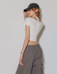 Faux 2 Piece Layered Halter Tie Crop Top with Ruched Sides
