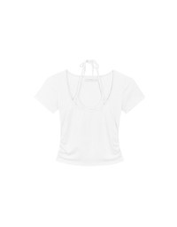 Faux 2 Piece Layered Halter Tie Crop Top with Ruched Sides