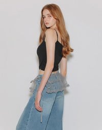 Asymmetrical One Shoulder Ruched Crop Bra Top with Spaghetti Strap