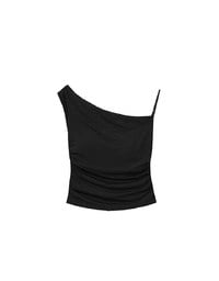 Asymmetrical One Shoulder Ruched Crop Bra Top with Spaghetti Strap