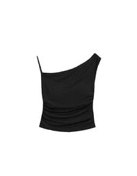 Asymmetrical One Shoulder Ruched Crop Bra Top with Spaghetti Strap
