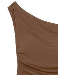 Asymmetrical One Shoulder Ruched Crop Bra Top with Spaghetti Strap