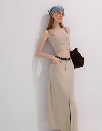 ベルト付きハイウエストスリットロングスカート