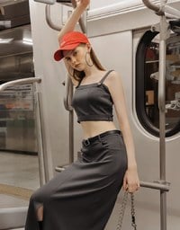 ベルト付きハイウエストスリットロングスカート