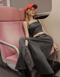 ベルト付きハイウエストスリットロングスカート