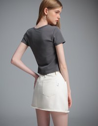 【Stain Resistant】Metal Studded A Line Jeans Denim Skirt