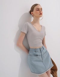Metal Studded Distressed Hem Jeans Denim Mini Skirt