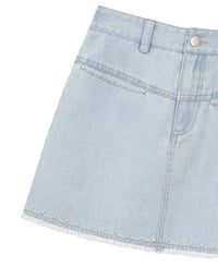 Metal Studded Distressed Hem Jeans Denim Mini Skirt