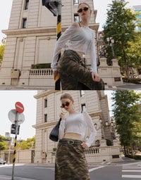 スリット入り迷彩ストレートロングスカート