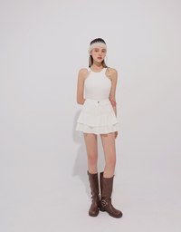 High Waist Layered Ruffle Hem Mini Skirt