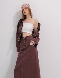 High Waisted Straight Cut Jeans Denim Maxi Skirt