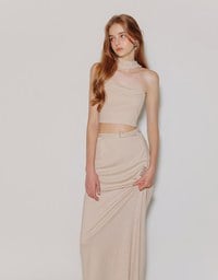 AIR SPACE Logo Embroidered Belted Straight Maxi Skirt