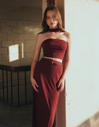 AIR SPACE Logo Embroidered Belted Straight Maxi Skirt