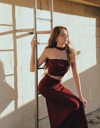 AIR SPACE Logo Embroidered Belted Straight Maxi Skirt