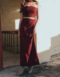 AIR SPACE Logo Embroidered Belted Straight Maxi Skirt