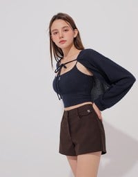 Tailored High Waist Shorts with AIR SPACE Logo Embroidery