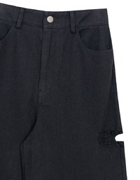ダメージカットオフサイドスリットストレートデニムパンツ