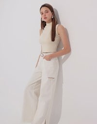 ダメージカットオフサイドスリットストレートデニムパンツ