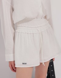 ブランドロゴ刺繍ストライプドロストショートパンツ