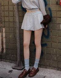 ブランドロゴ刺繍ストライプドロストショートパンツ