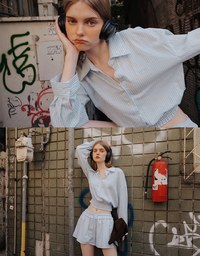 ブランドロゴ刺繍ストライプドロストショートパンツ
