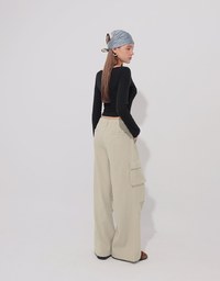 Drawstring Waist Wide Leg Cargo Pants with Pockets
