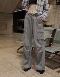 Drawstring Waist Wide Leg Cargo Pants with Pockets