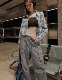Drawstring Waist Wide Leg Cargo Pants with Pockets