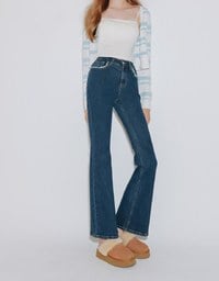 Classic High Waist Frayed Edge Flared Jeans Denim Pants