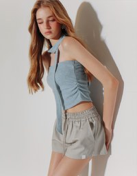Adjustable Drawstring Waist Relaxed Fit Casual Shorts with Pockets