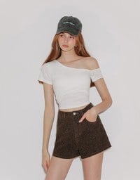High Waist Leopard Print Jeans Denim Shorts with Pockets