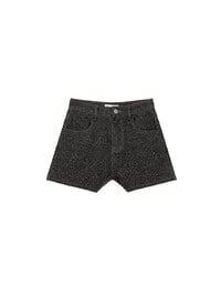 High Waist Leopard Print Jeans Denim Shorts with Pockets