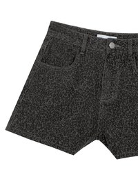 High Waist Leopard Print Jeans Denim Shorts with Pockets