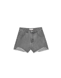 Raw Hem Jeans Denim Shorts with Back Logo Stitch Detail