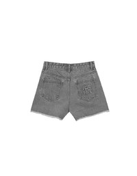 Raw Hem Jeans Denim Shorts with Back Logo Stitch Detail