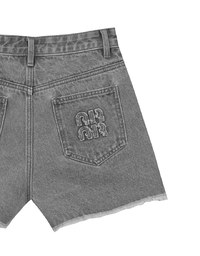 Raw Hem Jeans Denim Shorts with Back Logo Stitch Detail